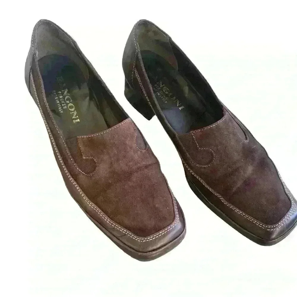 Rangoni Firenze Women's Shoes 6.6 B Brown Leather and SuedecSlip On Block Heel